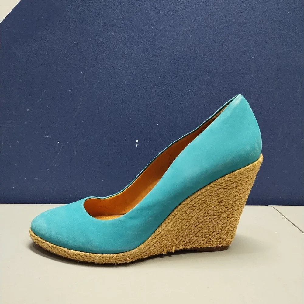 Schutz Espadrille‎ Wedges Heels Womens US 10 Tan Green Suede Upper Rubber Sole
